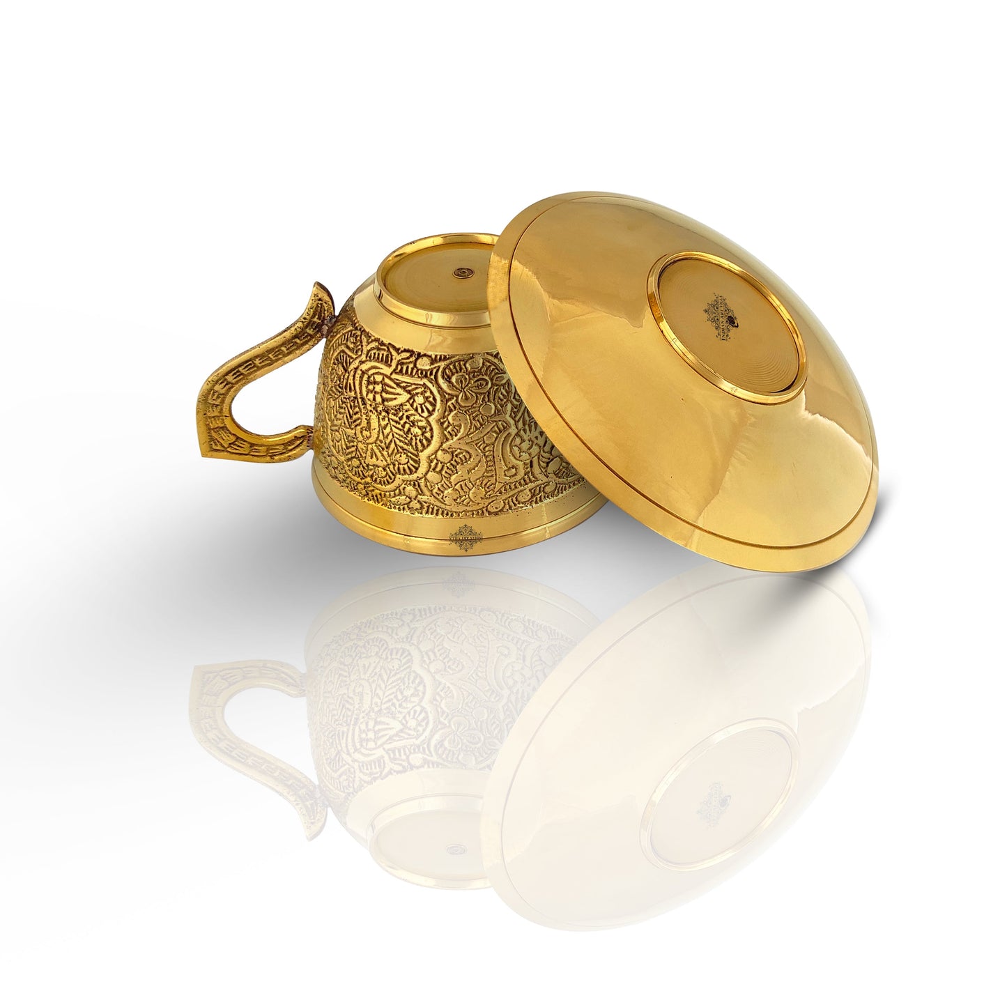 Pure Brass Embossed Design Cup & Saucer- 150 ML