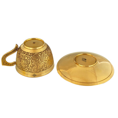 Pure Brass Embossed Design Cup & Saucer- 150 ML