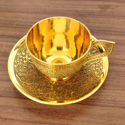 Pure Brass Embossed Design Cup & Saucer- 150 ML
