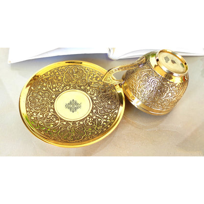 Pure Brass Embossed Design Cup & Saucer- 150 ML