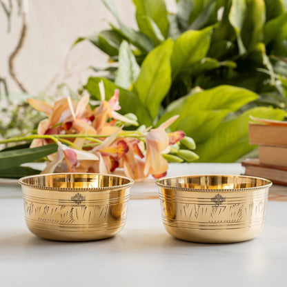 Pure Brass Bowl with Etching & Beeding – Elegant Dining Bowl Set