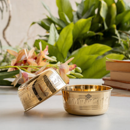 Pure Brass Bowl with Etching & Beeding – Elegant Dining Bowl Set