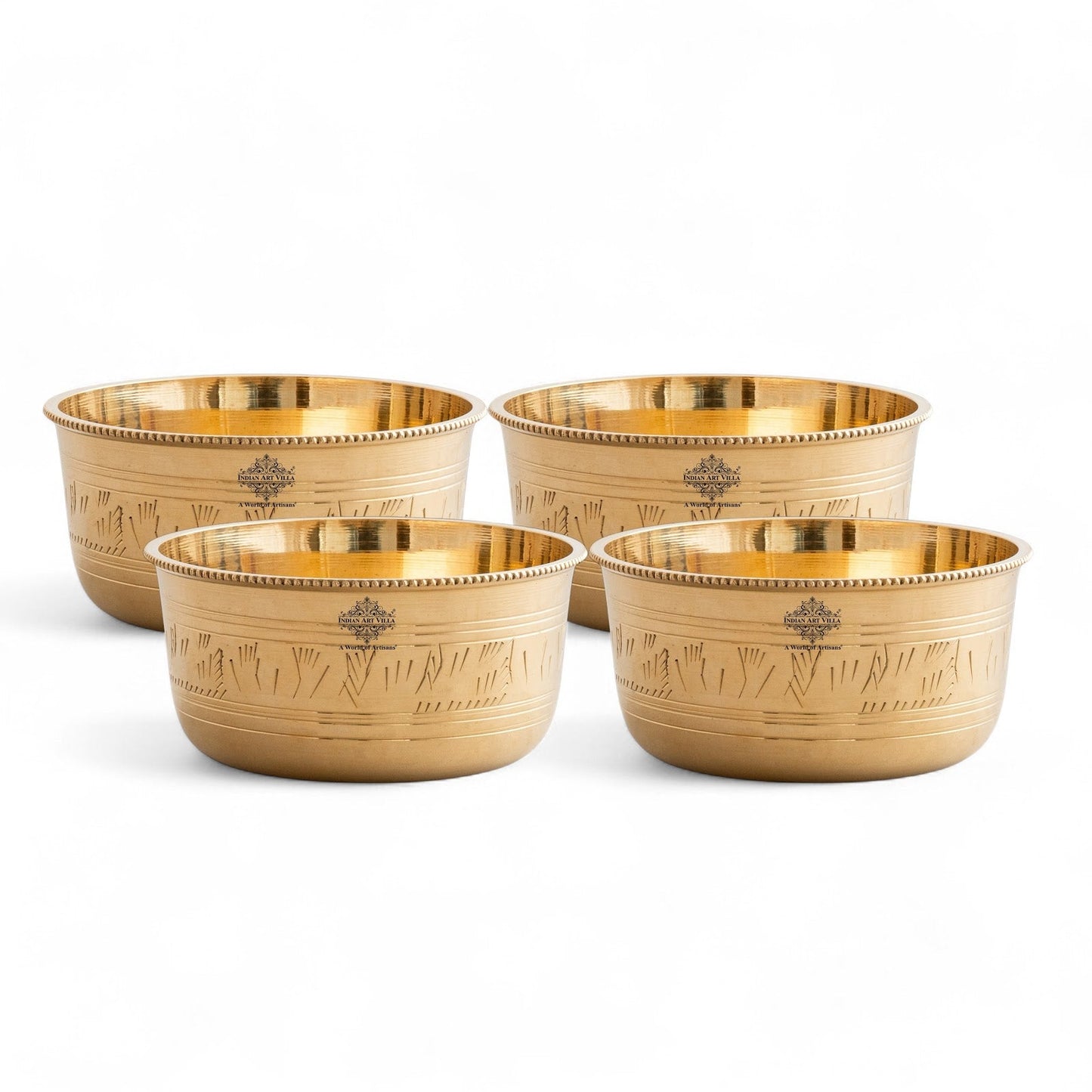 Pure Brass Bowl with Etching & Beeding – Elegant Dining Bowl Set