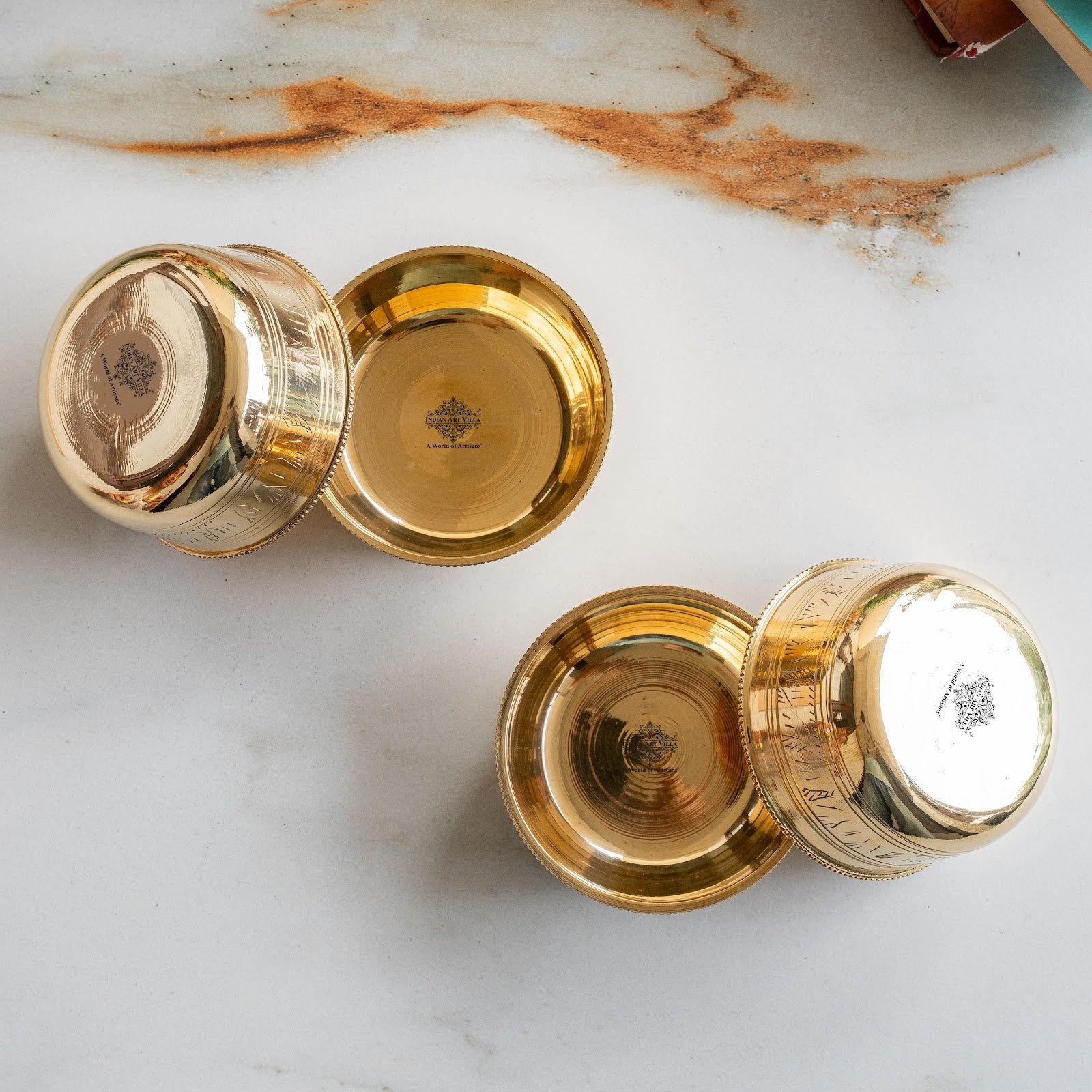 Pure Brass Bowl with Etching & Beeding – Elegant Dining Bowl Set