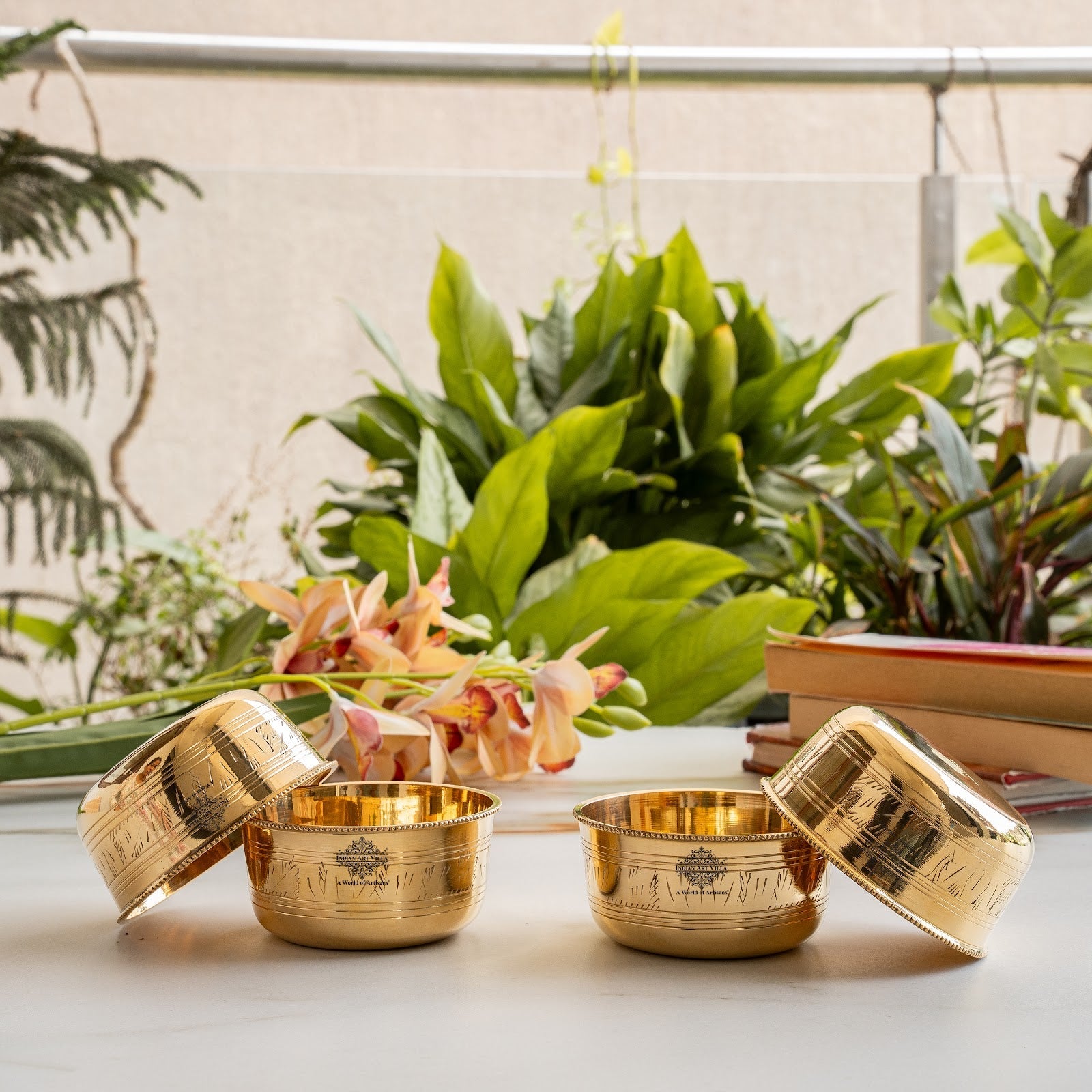 Pure Brass Bowl with Etching & Beeding – Elegant Dining Bowl Set