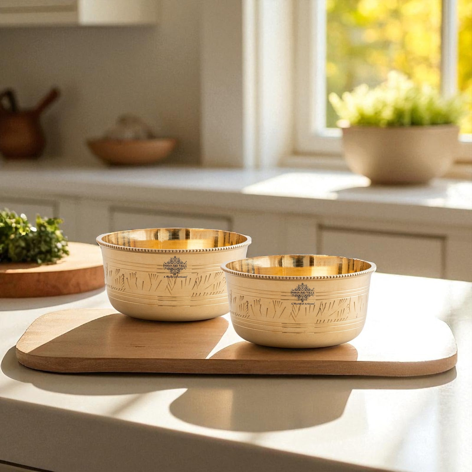 Pure Brass Bowl with Etching & Beeding – Elegant Dining Bowl Set