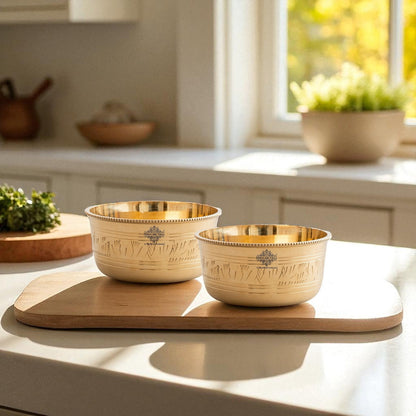 Pure Brass Bowl with Etching & Beeding – Elegant Dining Bowl Set