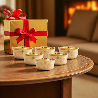 Pure Brass Bowl with Etching & Beeding – Elegant Dining Bowl Set