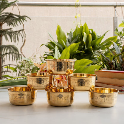 Pure Brass Bowl with Etching & Beeding – Elegant Dining Bowl Set