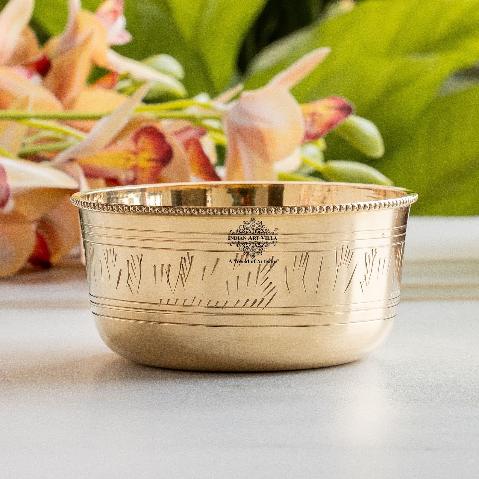 Pure Brass Bowl with Etching & Beeding – Elegant Dining Bowl Set