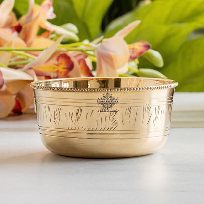 Pure Brass Bowl with Etching & Beeding – Elegant Dining Bowl Set