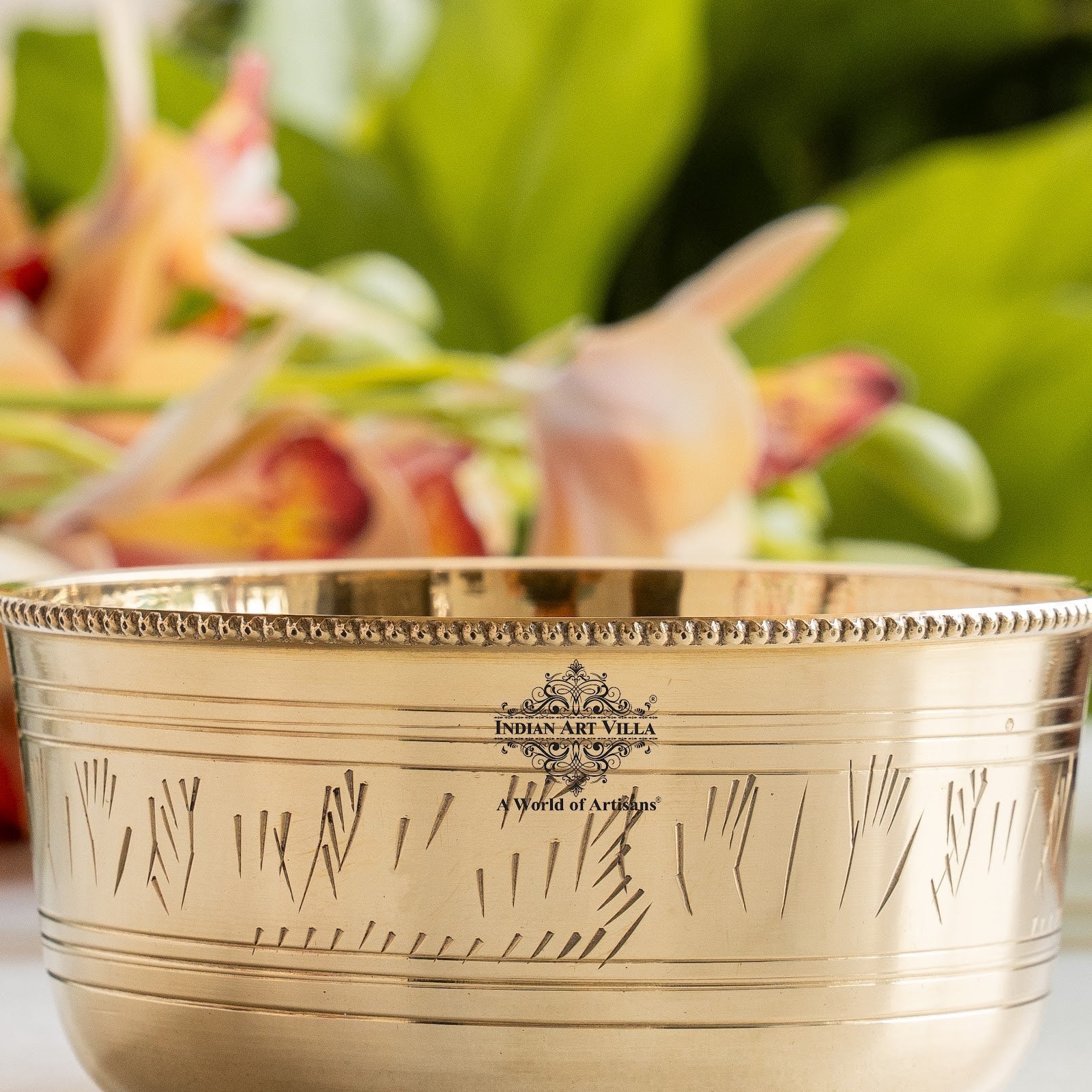 Pure Brass Bowl with Etching & Beeding – Elegant Dining Bowl Set