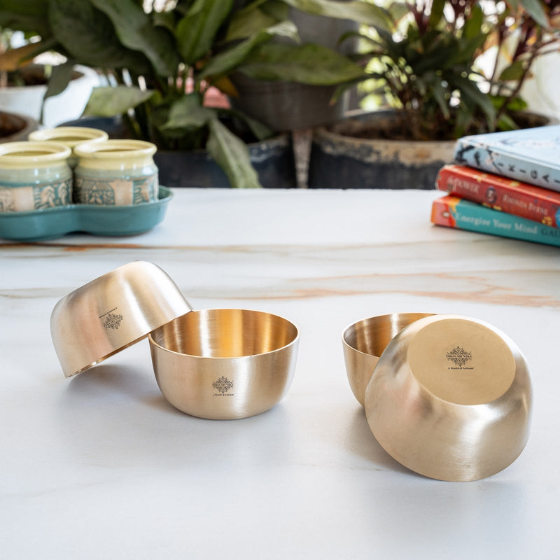 Brass Bowl With Matt Finish Design, Diameter-8.89 cm