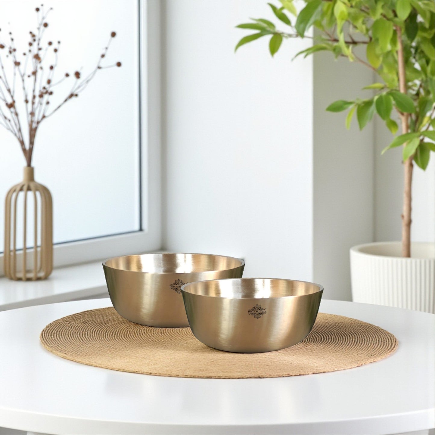 Brass Bowl With Matt Finish Design, Decorative Dinnerware, Tableware and Serveware for Home Hotel Restaurant, Diameter-8.89 cm