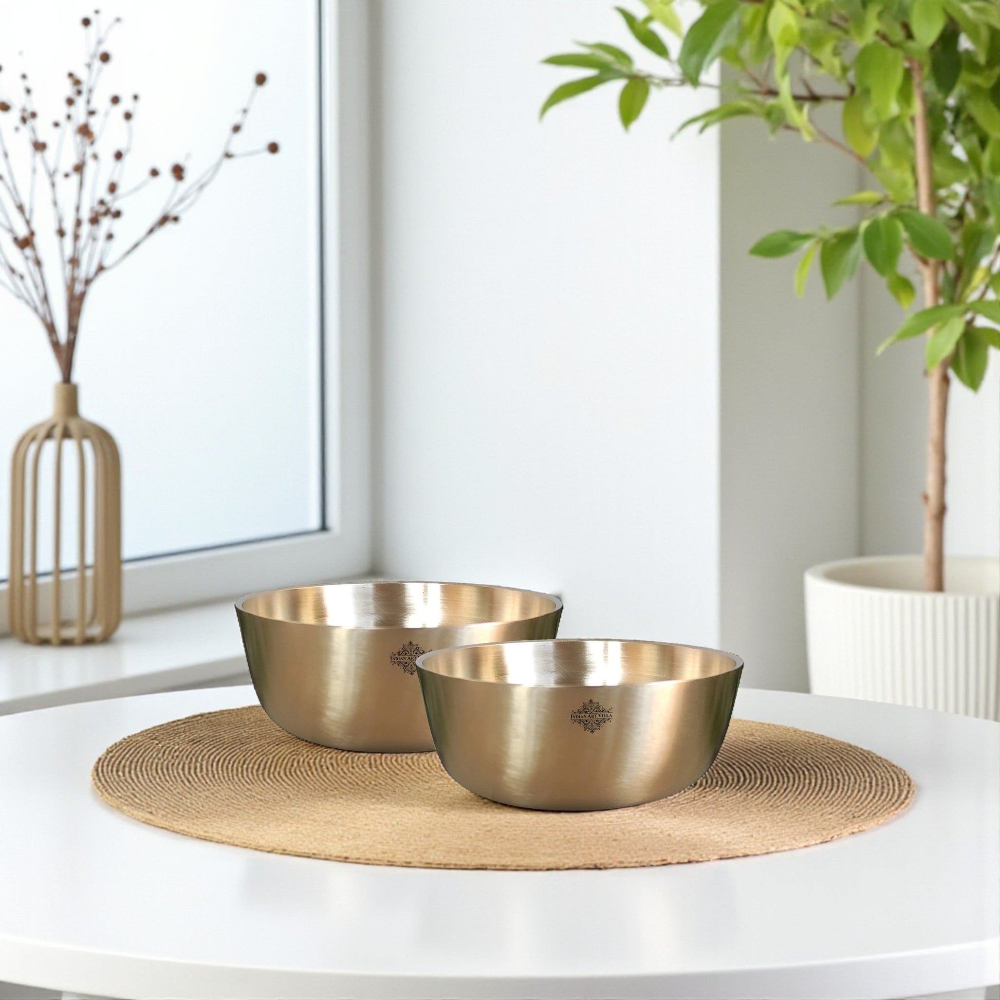 Brass Bowl With Matt Finish Design, Decorative Dinnerware, Tableware and Serveware for Home Hotel Restaurant, Diameter-8.89 cm