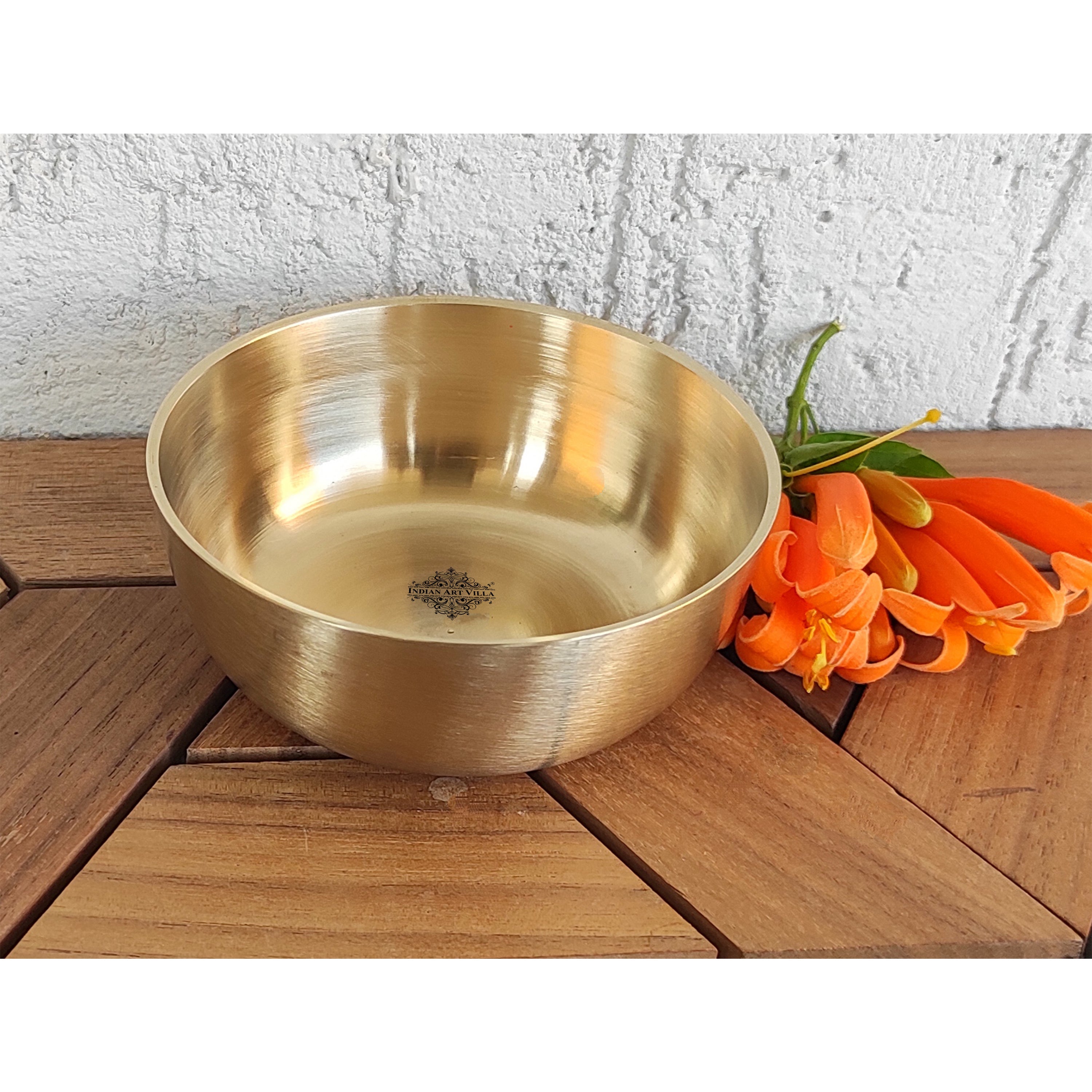 Brass Bowl With Matt Finish Design, Decorative Dinnerware, Tableware and Serveware for Home Hotel Restaurant, Diameter-8.89 cm