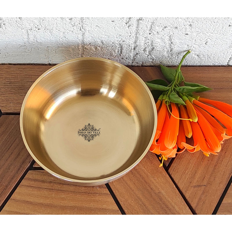 Pure Brass Matt Finish 7 Pieces Dinner Set / Thali Set, Includes 1 Plate, 3 Bowls, 1 Halwa Plate, 1 Spoon & 1 Glass, Elegant & Functional Traditional Dinnerware