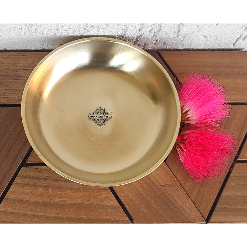 Pure Brass Matt Finish 7 Pieces Dinner Set / Thali Set, Includes 1 Plate, 3 Bowls, 1 Halwa Plate, 1 Spoon & 1 Glass, Elegant & Functional Traditional Dinnerware