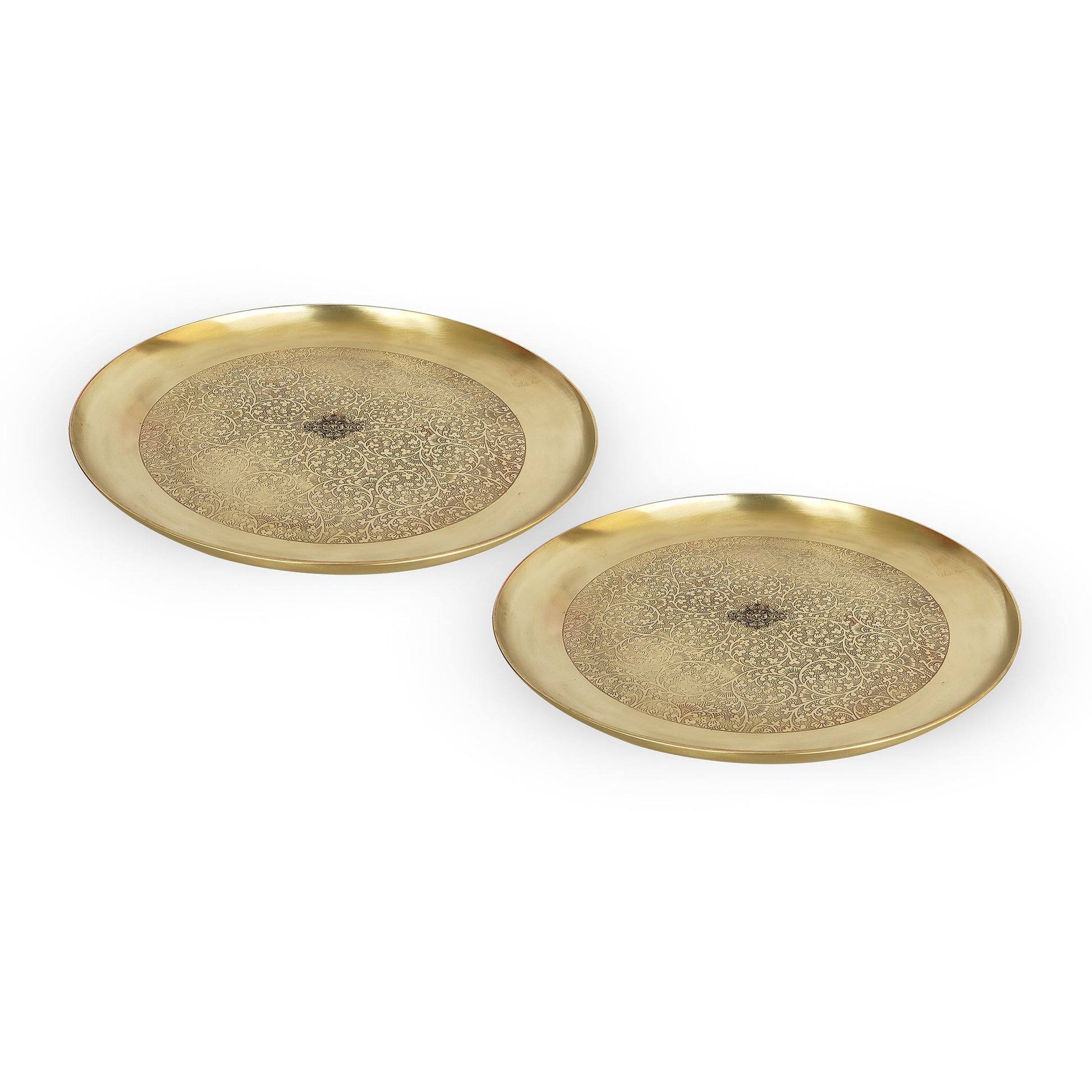 Brass Thali With Matt Finish Embossed Design, Decorative Dinnerware, Tableware and Serveware for Home Hotel Restaurant, Diameter-30.48 cm