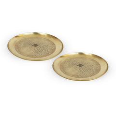 Brass Thali With Matt Finish Embossed Design, Decorative Dinnerware, Tableware and Serveware for Home Hotel Restaurant, Diameter-30.48 cm