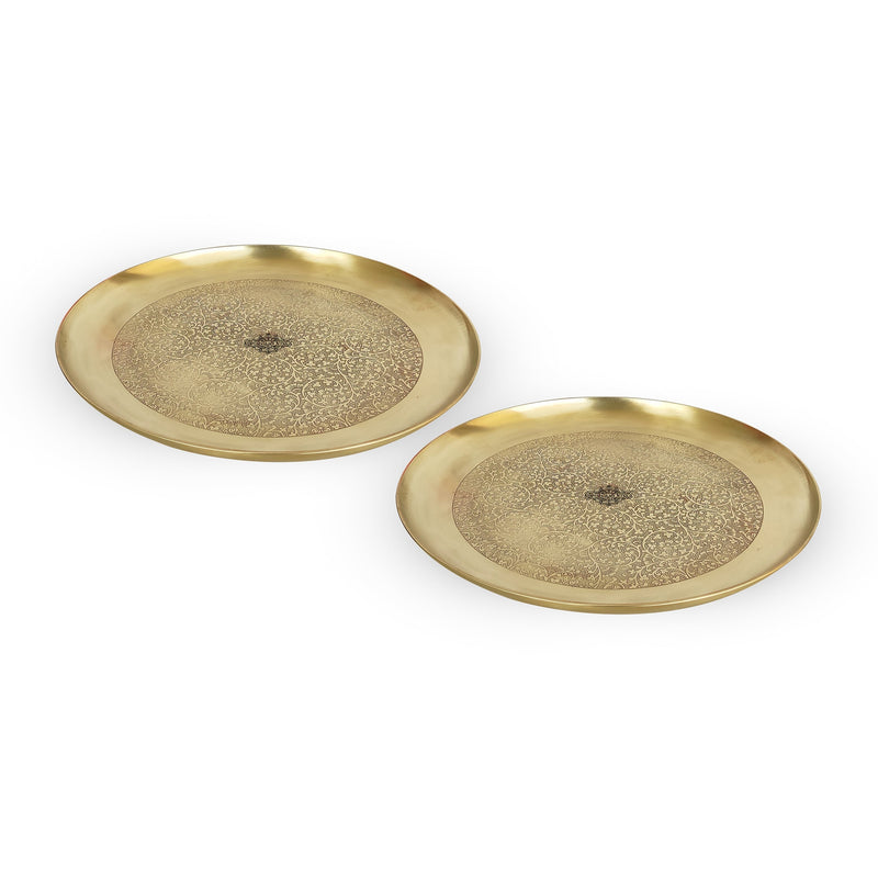 Brass Thali With Matt Finish Embossed Design, Decorative Dinnerware, Tableware and Serveware for Home Hotel Restaurant, Diameter-30.48 cm