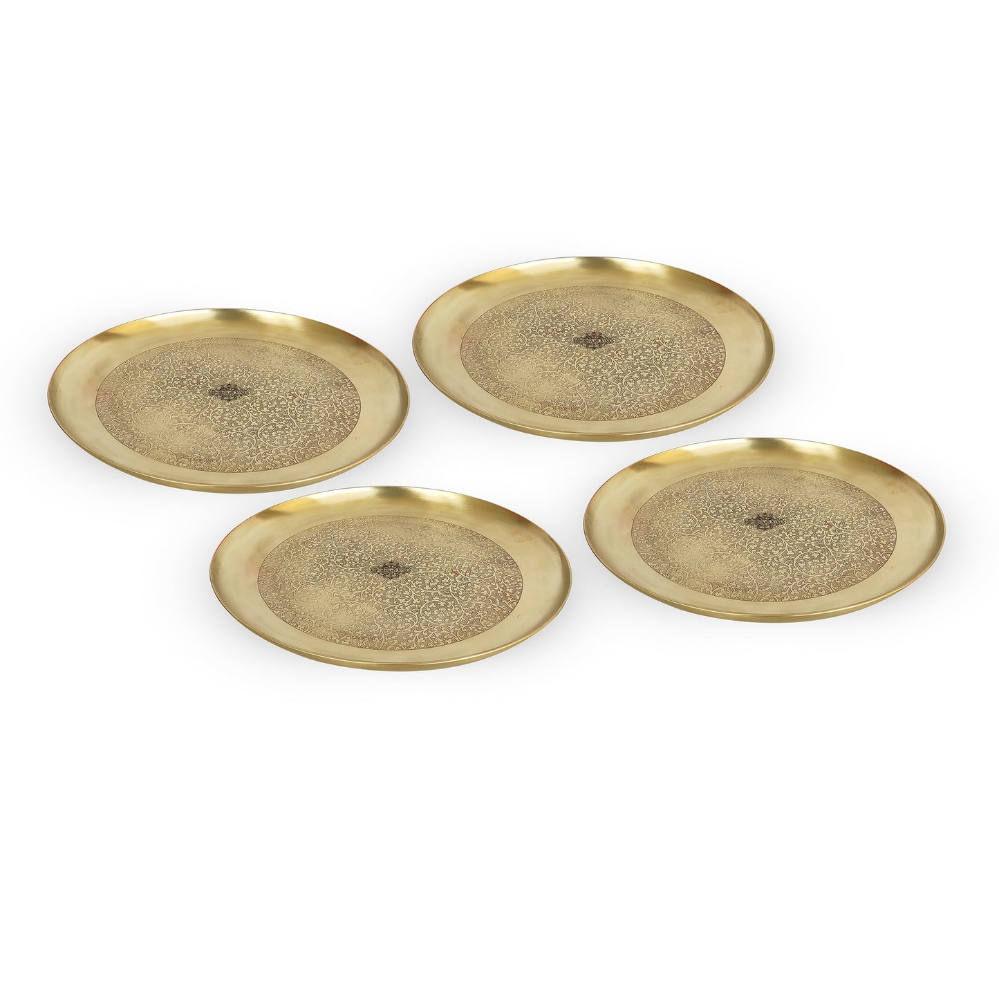 Brass Thali With Matt Finish Embossed Design, Decorative Dinnerware, Tableware and Serveware for Home Hotel Restaurant, Diameter-30.48 cm