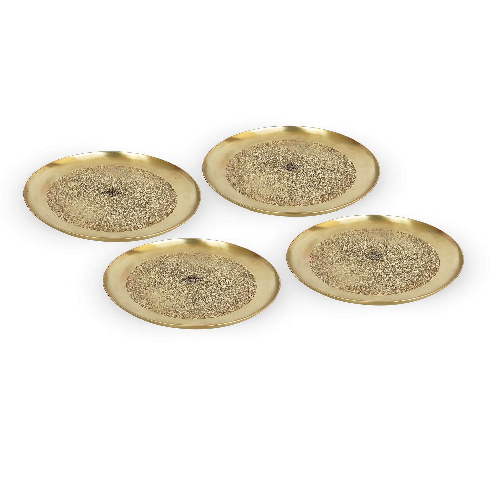 Brass Thali With Matt Finish Embossed Design, Decorative Dinnerware, Tableware and Serveware for Home Hotel Restaurant, Diameter-30.48 cm
