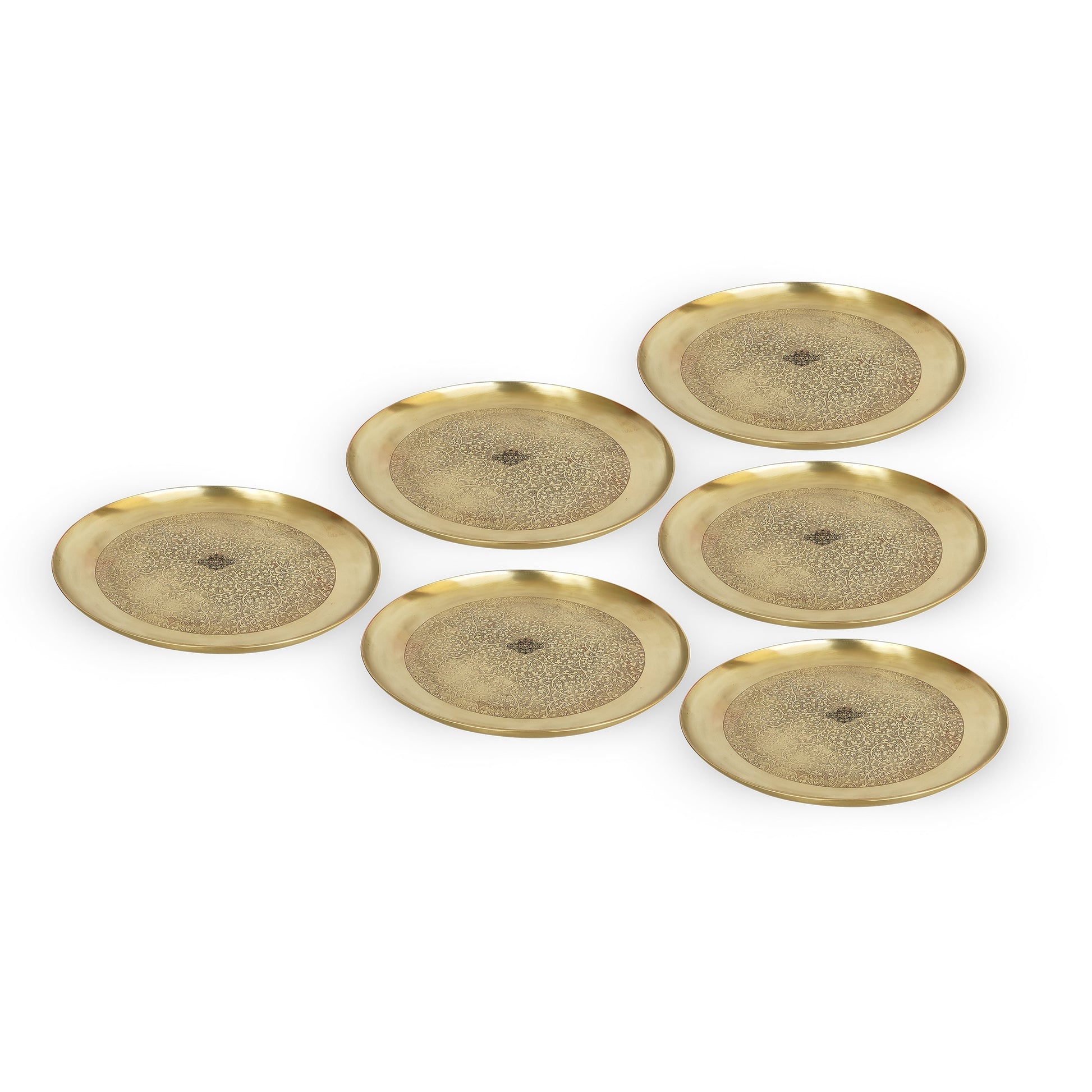 Brass Thali With Matt Finish Embossed Design, Decorative Dinnerware, Tableware and Serveware for Home Hotel Restaurant, Diameter-30.48 cm