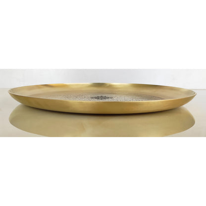 Brass Thali With Matt Finish Embossed Design, Decorative Dinnerware, Tableware and Serveware for Home Hotel Restaurant, Diameter-30.48 cm