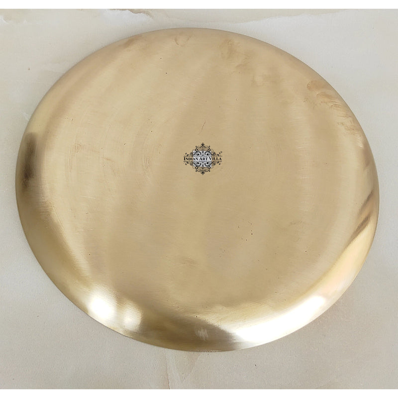 Brass Thali With Matt Finish Embossed Design, Decorative Dinnerware, Tableware and Serveware for Home Hotel Restaurant, Diameter-30.48 cm