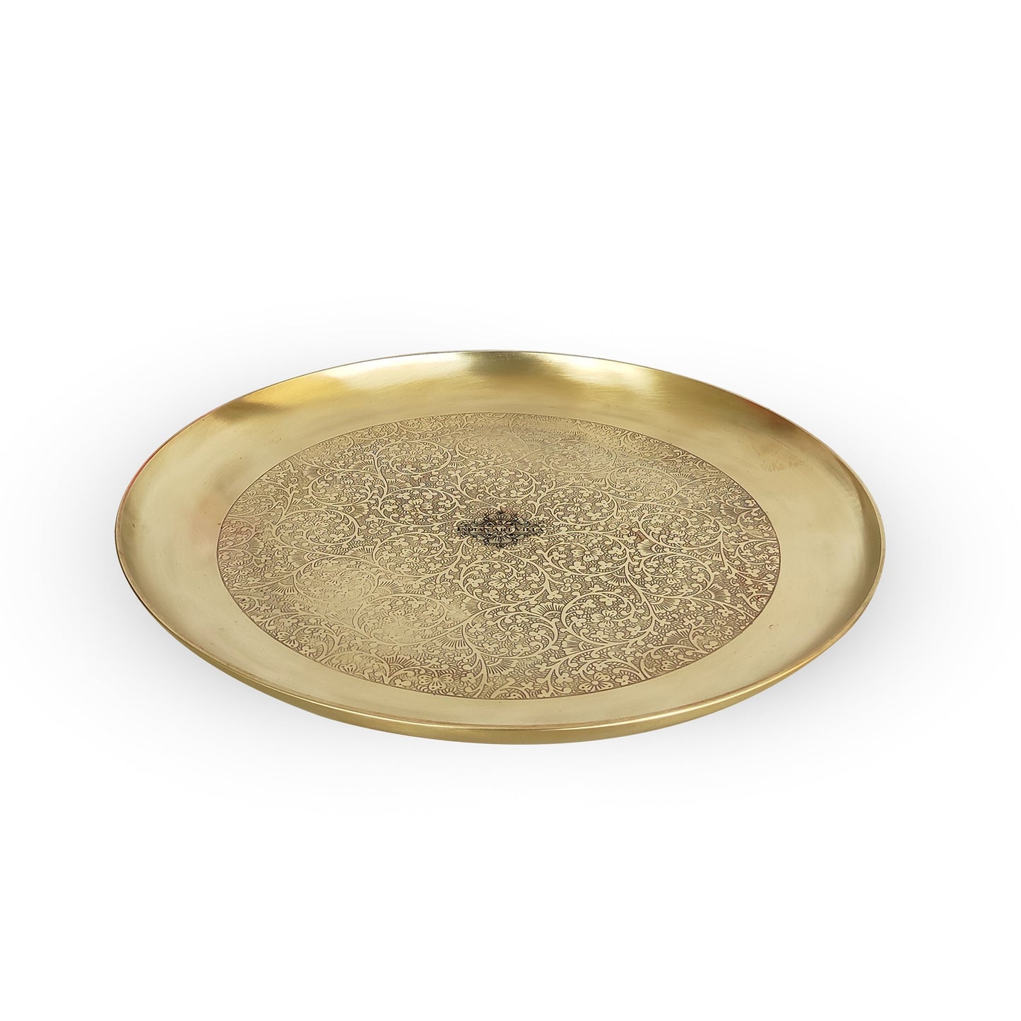 Brass Thali With Matt Finish Embossed Design, Decorative Dinnerware, Tableware and Serveware for Home Hotel Restaurant, Diameter-30.48 cm