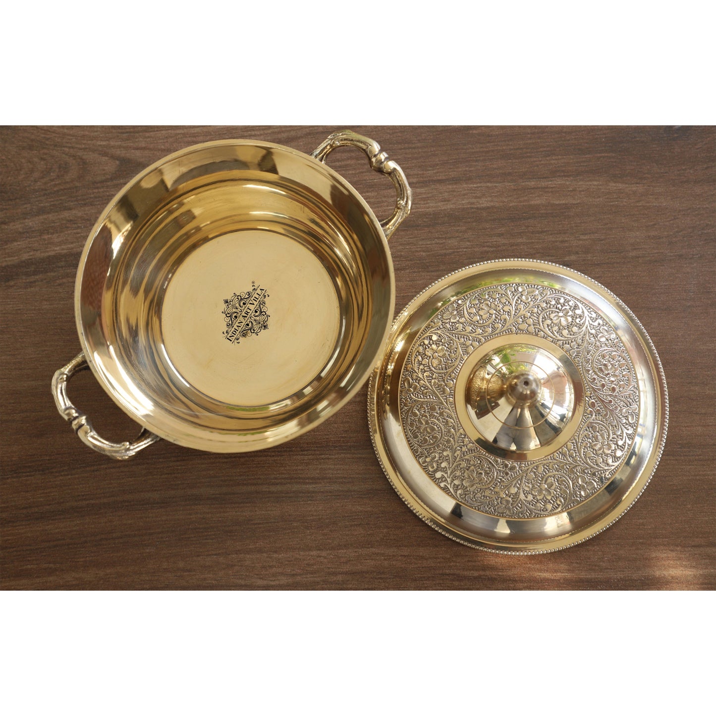 Brass Casserole With Flower Embossed Design, Serveware Tableware for Home & Hotle, Volume; 700 ML, Gold