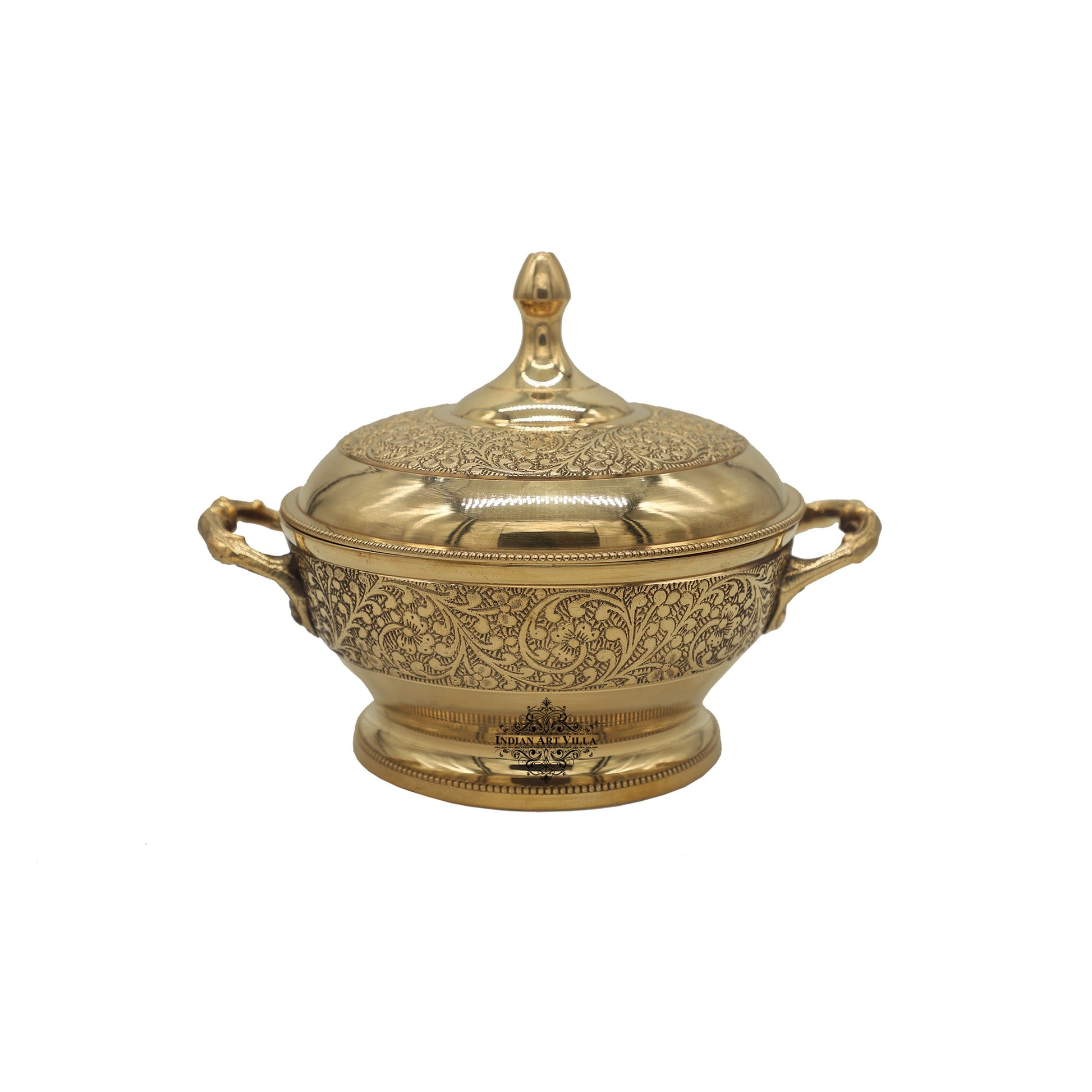 Brass Casserole With Flower Embossed Design, Serveware Tableware for Home & Hotle, Volume; 700 ML, Gold