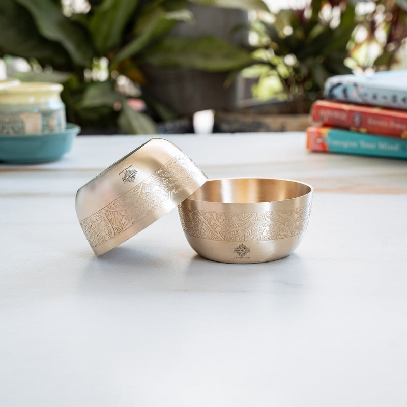Brass Floral Embossed Bowl – 10.1 cm