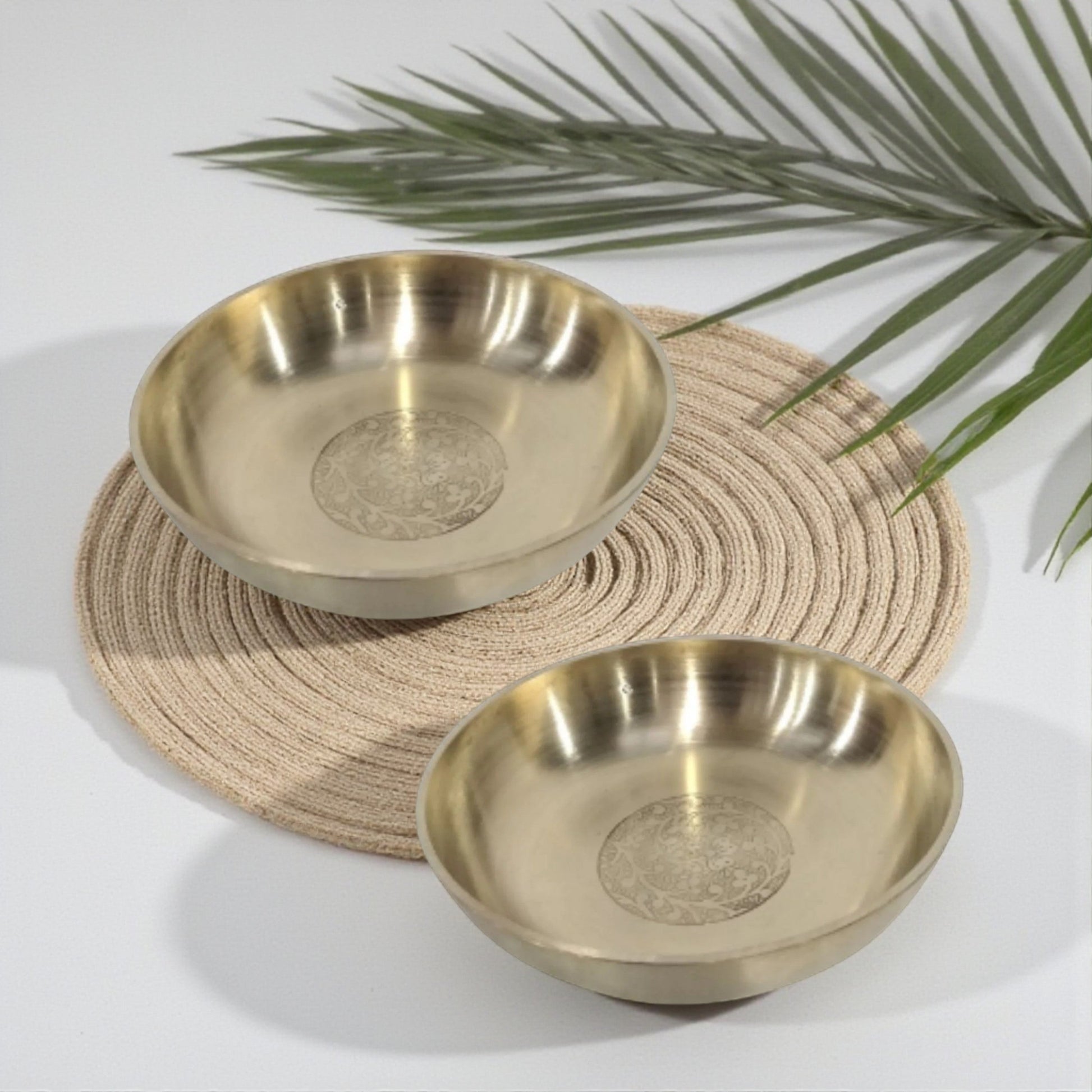 Handmade Pure Brass Rice Plate With Matt Embossed Design, Serveware, Dinnerware