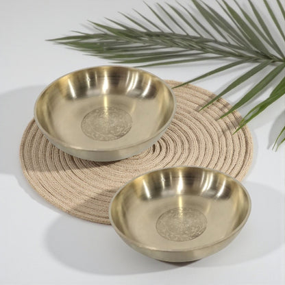 Handmade Pure Brass Rice Plate With Matt Embossed Design, Serveware, Dinnerware