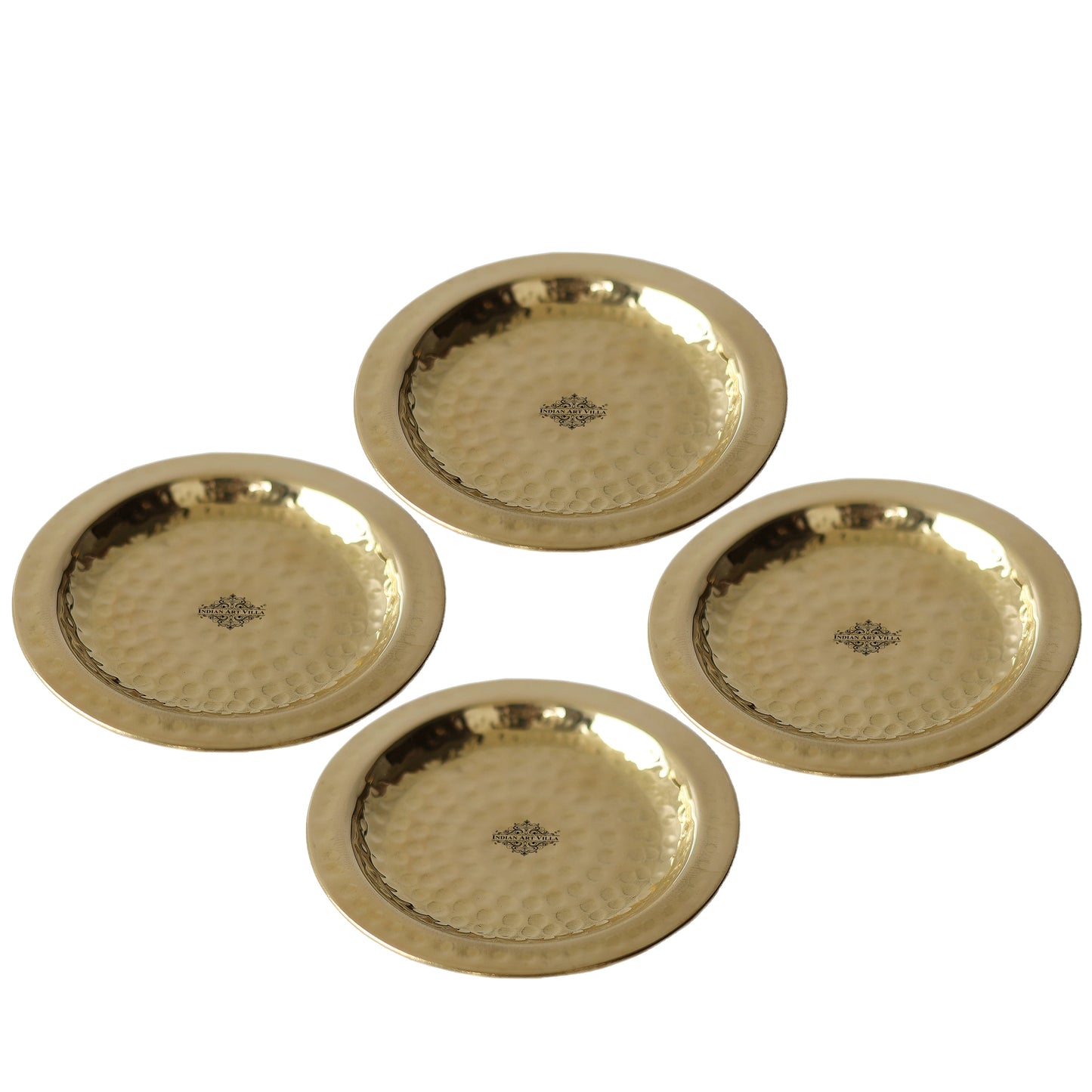 Handcrafted Pure Brass Coaster With Hammered Design, Diameter-11.43 cm, Gold
