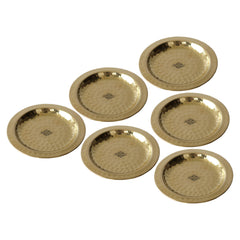 Handcrafted Pure Brass Coaster With Hammered Design, Diameter-11.43 cm, Gold