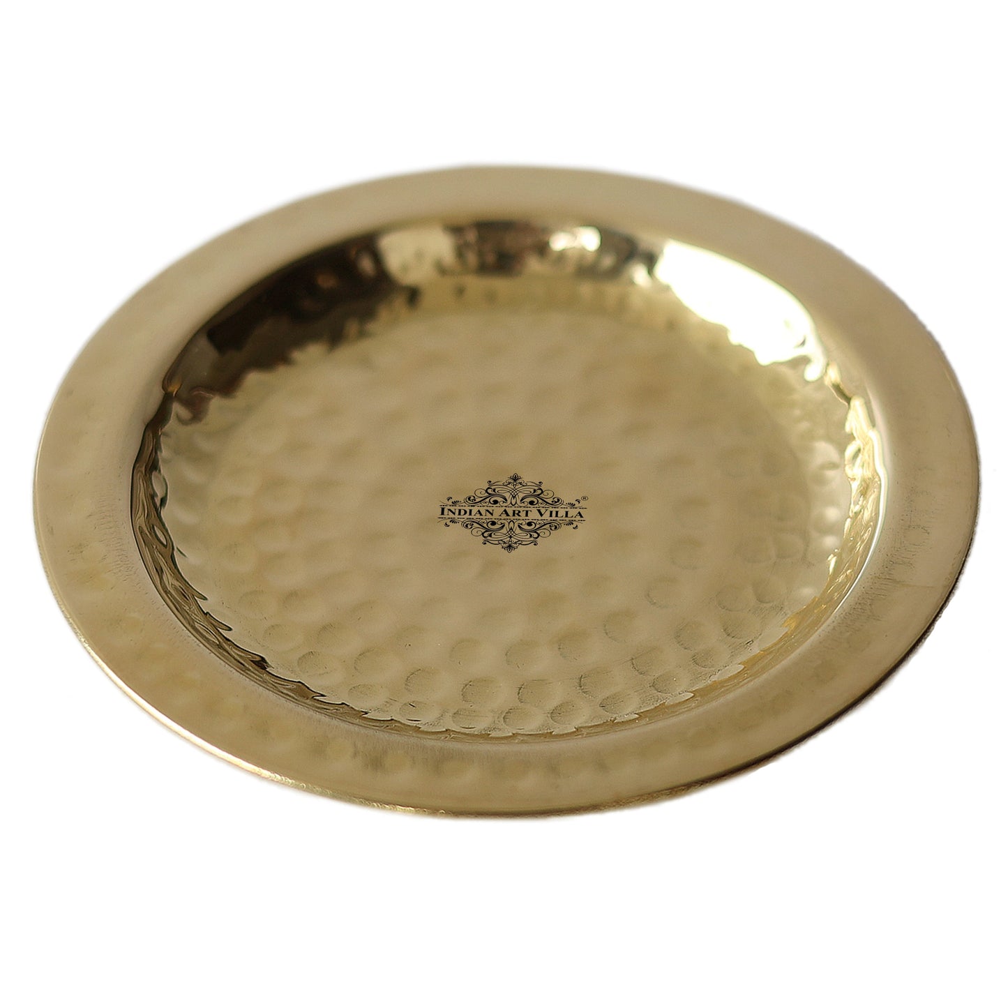 Handcrafted Pure Brass Coaster With Hammered Design, Diameter-11.43 cm, Gold