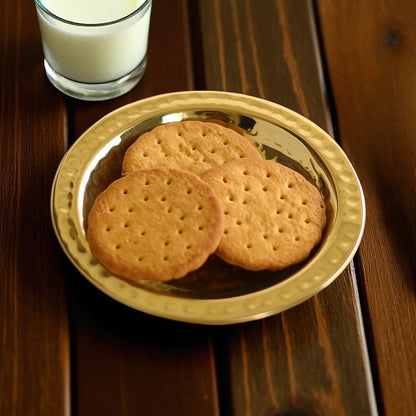 Handcrafted Pure Brass Coaster With Hammered Design, Diameter-11.43 cm, Gold