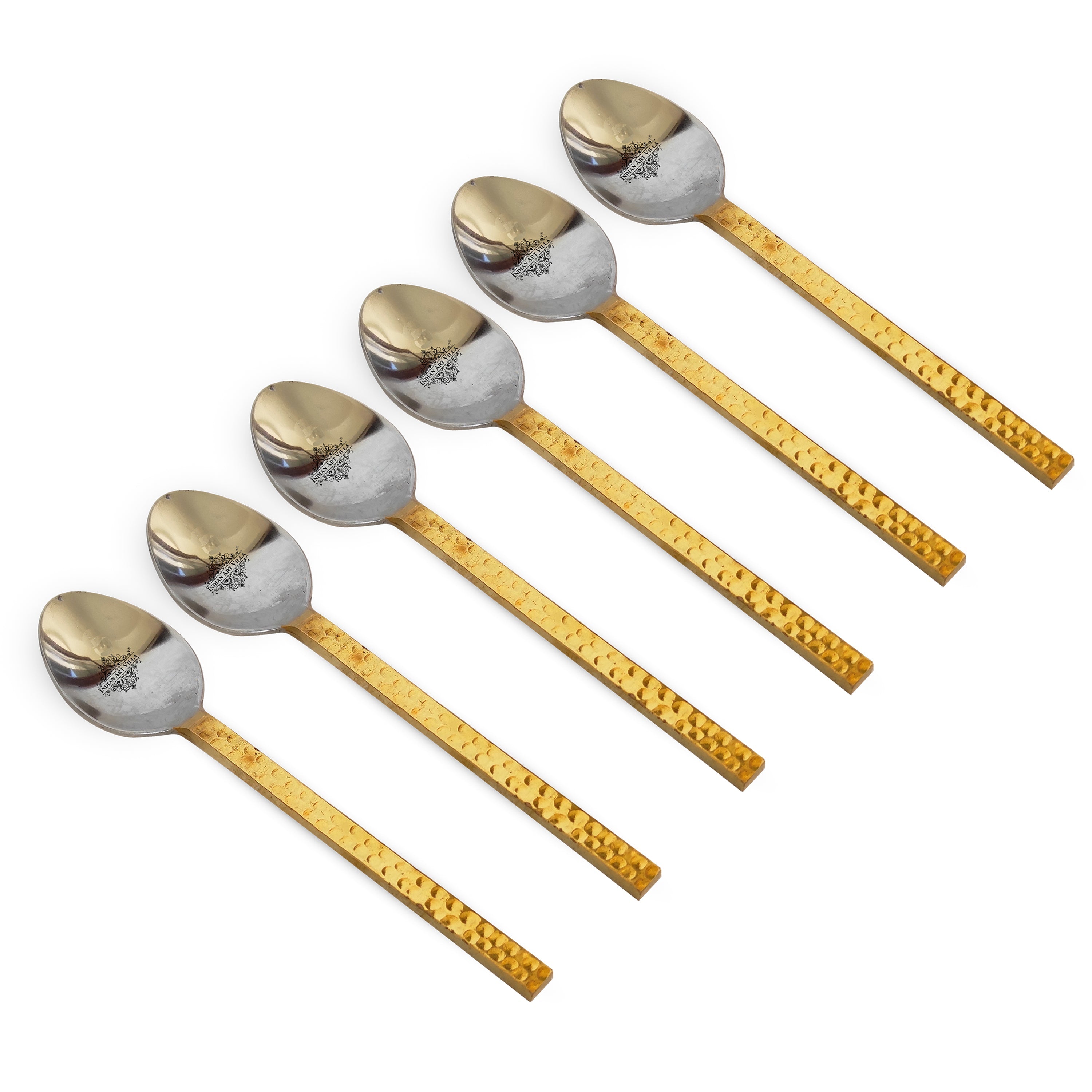 Steel Brass Spoon with Hammered Design, Dinnerware, Tableware & Cutlery Item, Length:- 15.24 cm