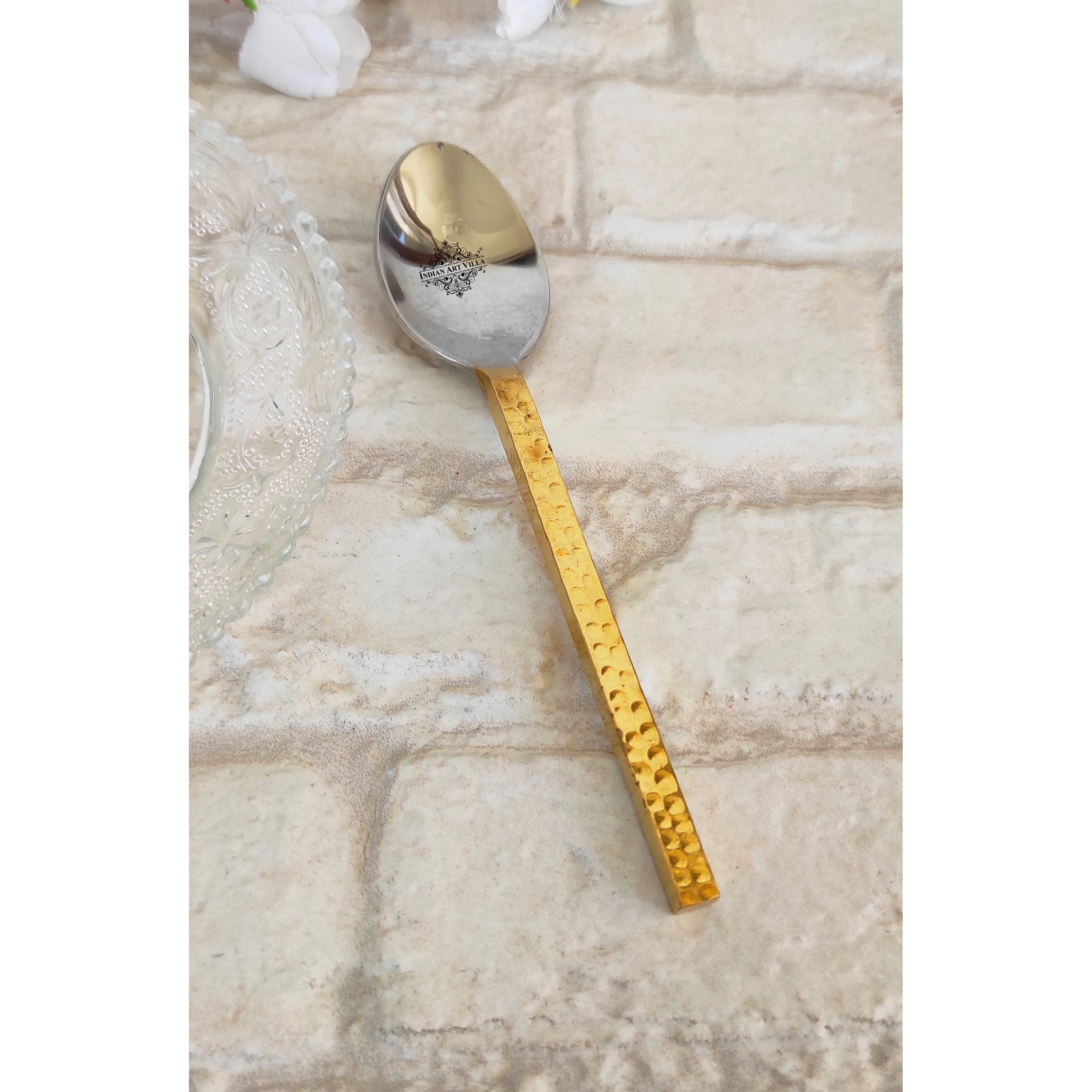 Steel Brass Spoon with Hammered Design, Dinnerware, Tableware & Cutlery Item, Length:- 15.24 cm