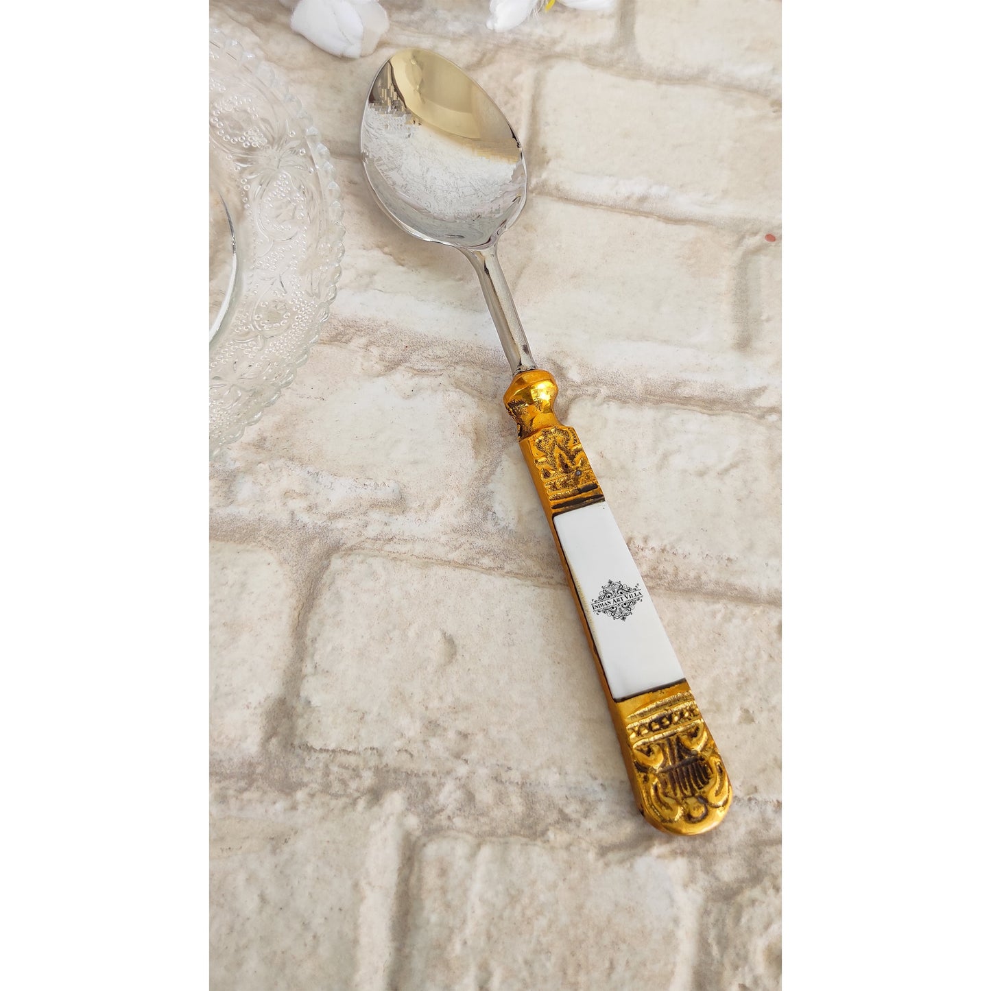Steel Brass Spoon With Antique Embossed Design