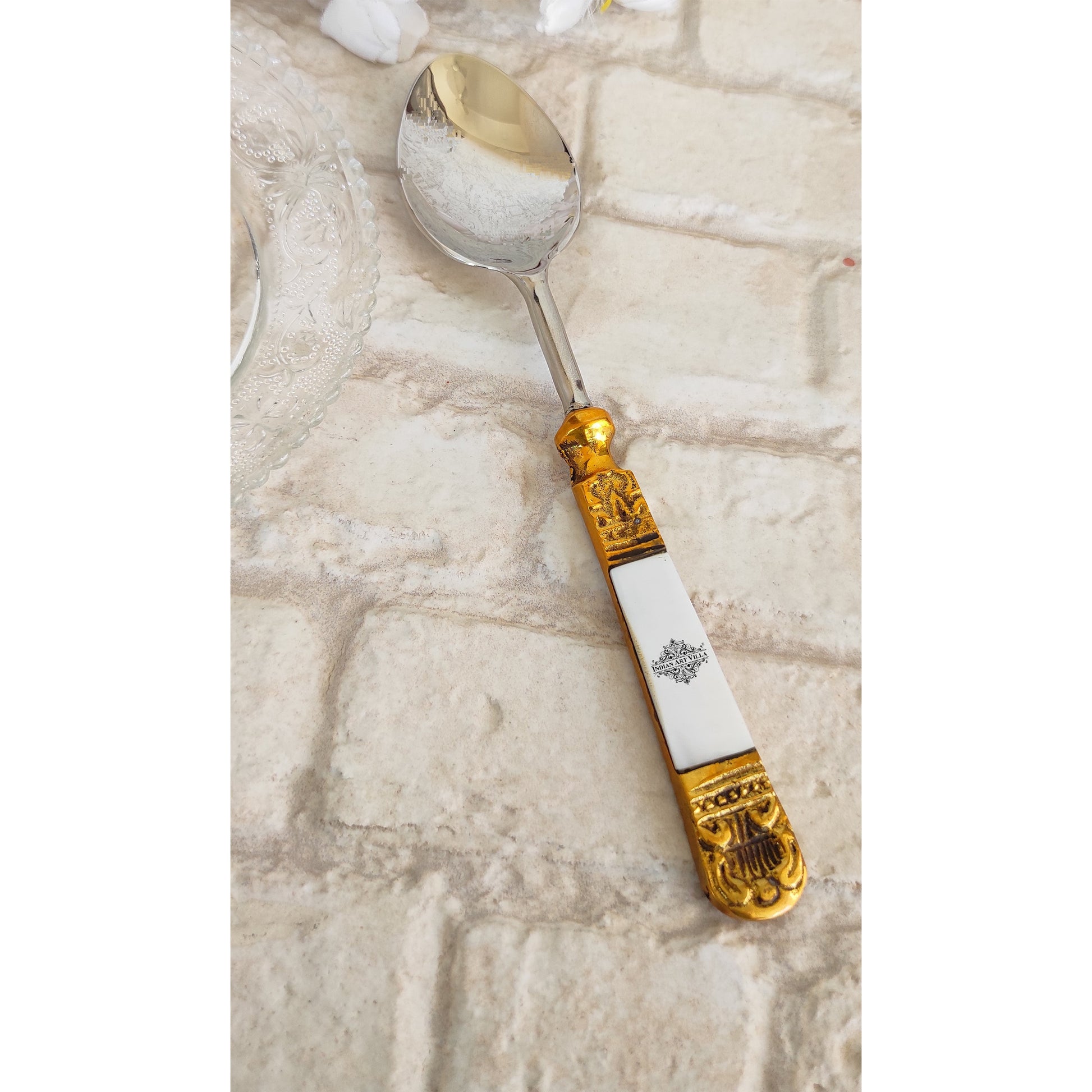 Steel Brass Spoon With Antique Embossed Design