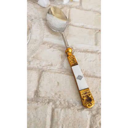 Steel Brass Spoon With Antique Embossed Design