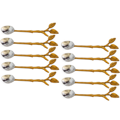 Steel Brass Spoon With Antique Leaf Design Length:- 15.24 cm