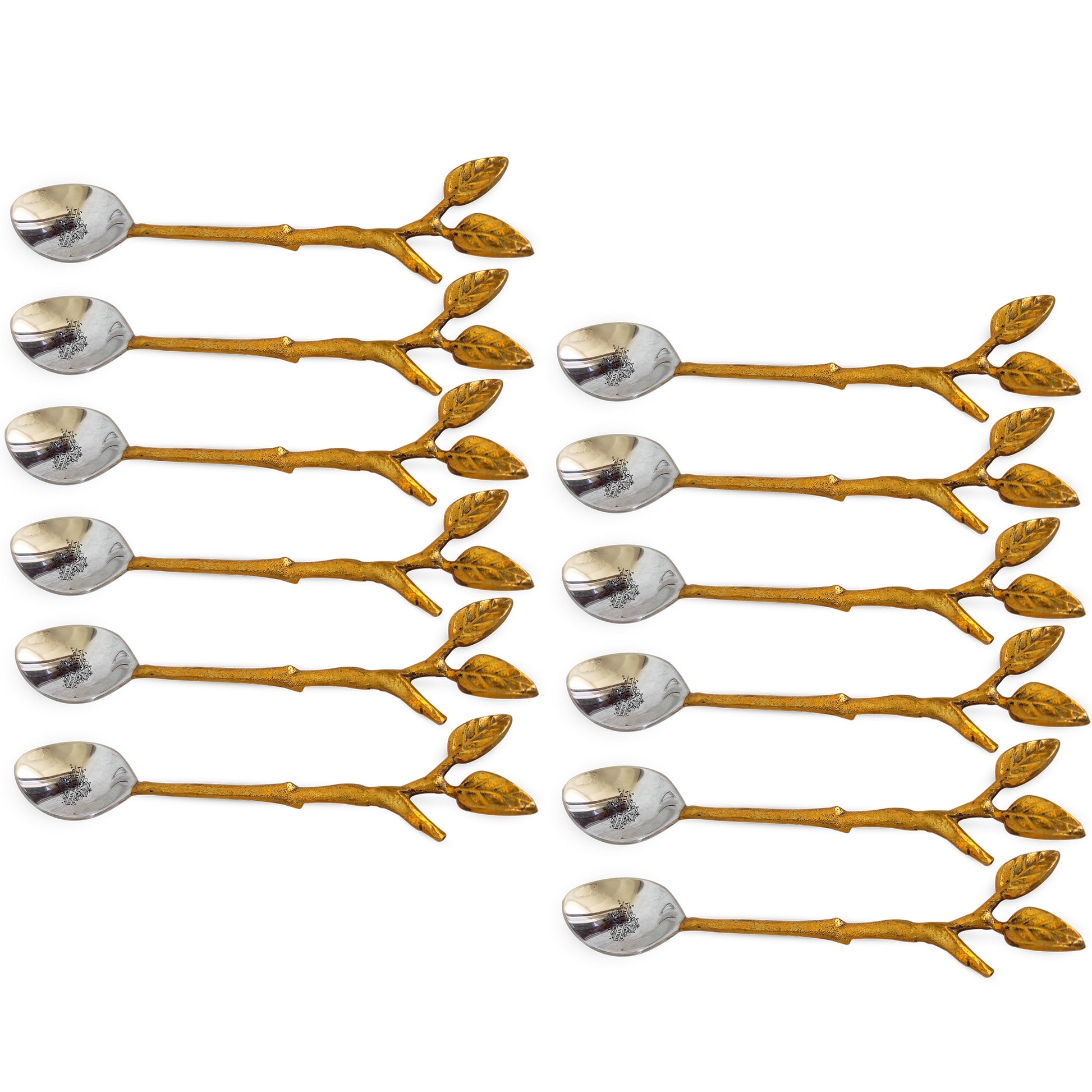 Steel Brass Spoon With Antique Leaf Design Length:- 15.24 cm