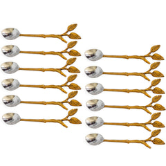 Steel Brass Spoon With Antique Leaf Design Length:- 15.24 cm