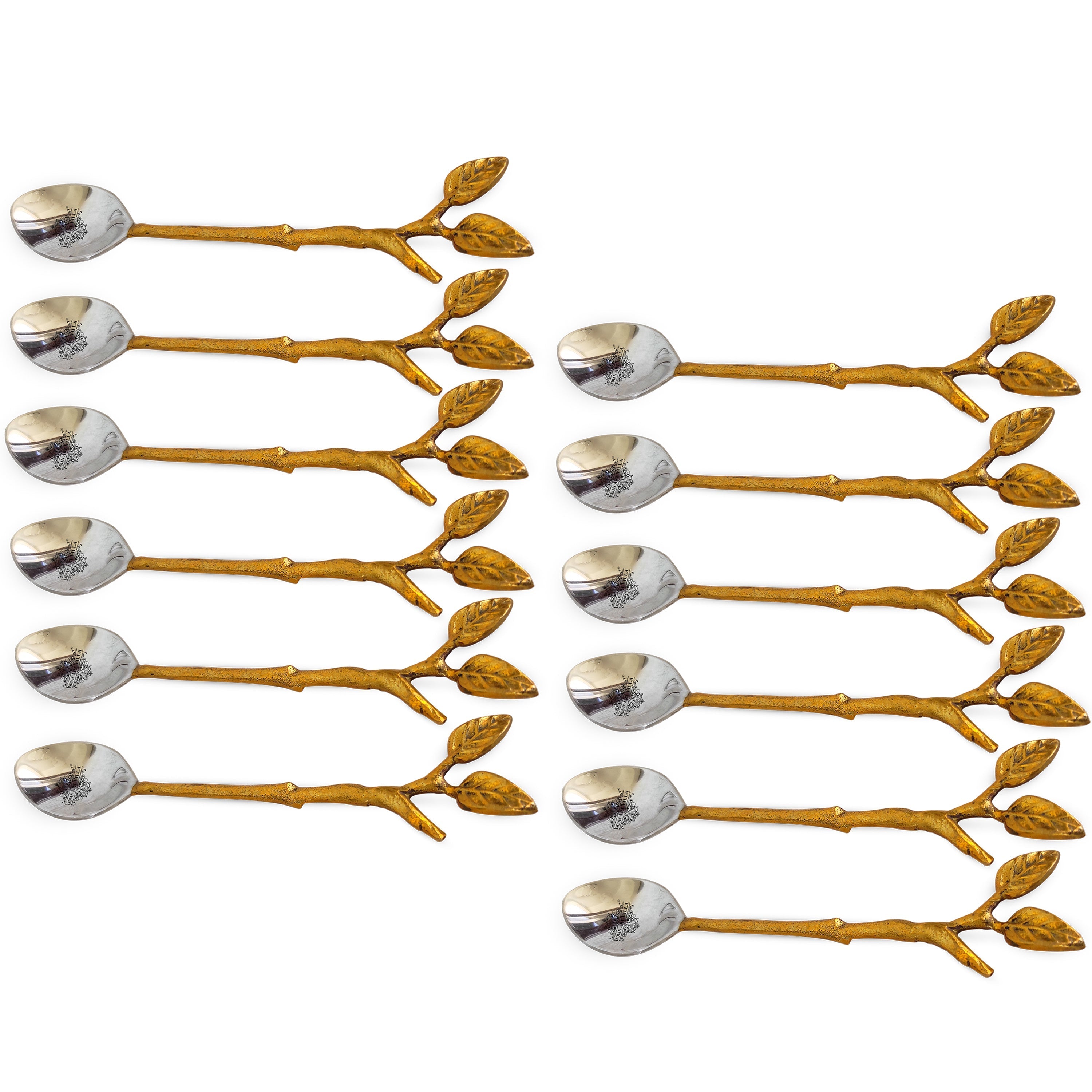 Steel Brass Spoon With Antique Leaf Design Length:- 15.24 cm