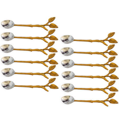Steel Brass Spoon With Antique Leaf Design Length:- 15.24 cm